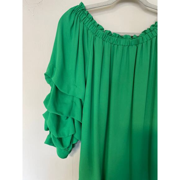 Frank Lyman Design Tops - Frank Lyman Montreal Emerald Green Off Shoulder Ruffle Sleeve Blouse 6